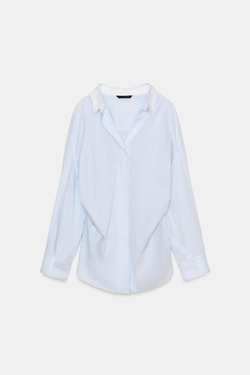 ZARA РУБАШКА ОВЕРСАЙЗ В ПОЛОСКУ С РУКАВОМ ЛЕТУЧАЯ МЫШЬ, СИНИЙ/БЕЛЫЙ