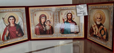 Складень барх.тр. 16*28 Ангел Хранитель-Спаситель-Казанская БМ-Николай Чудотворец №4 (Ков) 11003366