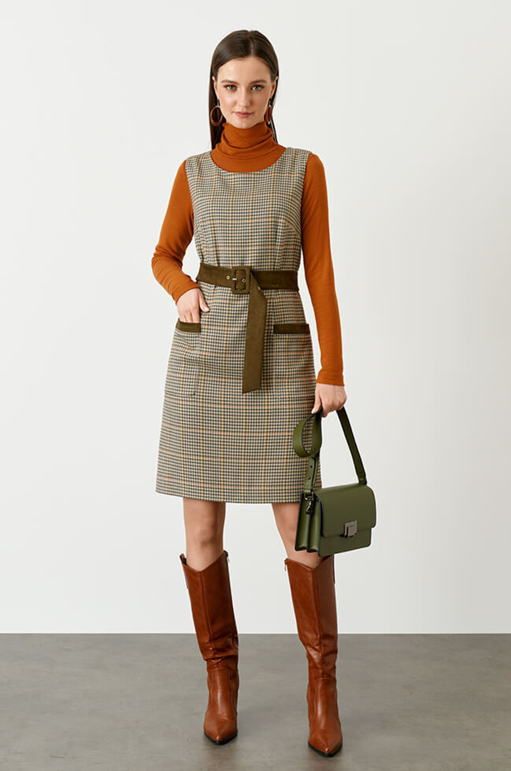 51427 Платье женское (пепельно-бежевый клетка 2)