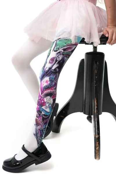 Детские колготки с принтом в виде героев «Алисы в Стране чудес» (Размер: 116-138) (Цвет: белый)