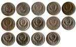 Набор монет 15 копеек 1932,33,36,37,40,43,46,48,52,53,54,55,56,57 (14 шт) (F-XF) (1)