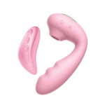 Розовый вибратор Tara с вакуумной стимуляцией и пультом ДУ