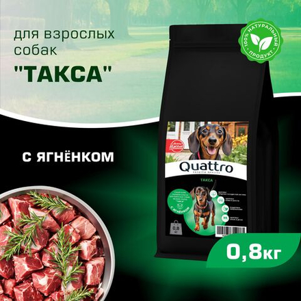 Корм сухой для взрослых собак породы Такса (стандартная), с ягненком, 800 гр, QUATTRO