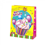 Пакет подарочный бумажный Alingar, (L+) 26х32х10 см, вертикальный, "С днем рождения", матов. ламинация, ассорти