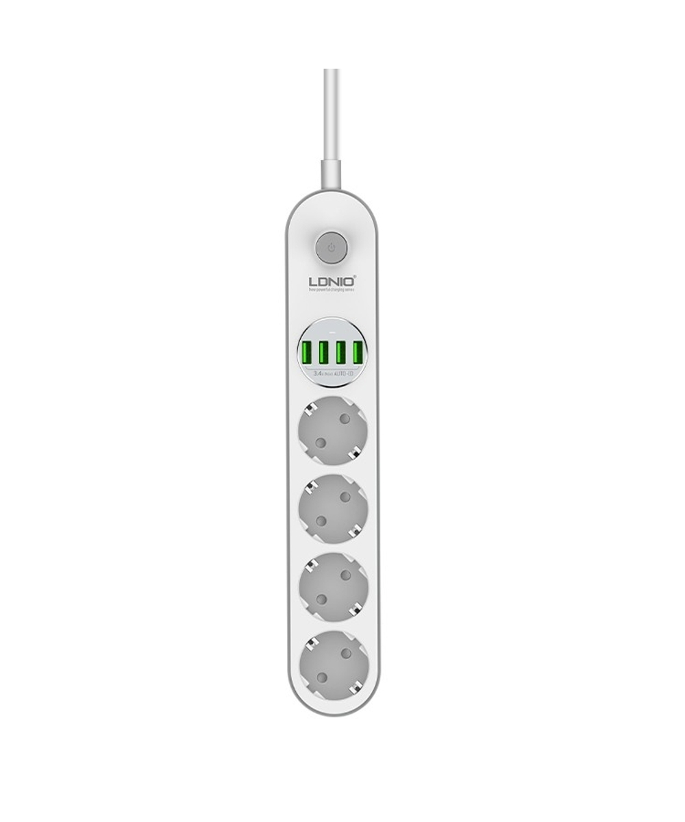 Perfeo LD_B4438  LDNIO SE4432/ Сетевой удлинитель 2м + ЗУ на 4 USB/ 4 розетки (медь) - 2500W/ USB - 17W/ White&Gray