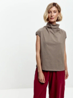 Футболка дизайнерская с цельнокроеным воротником серо-бежевый