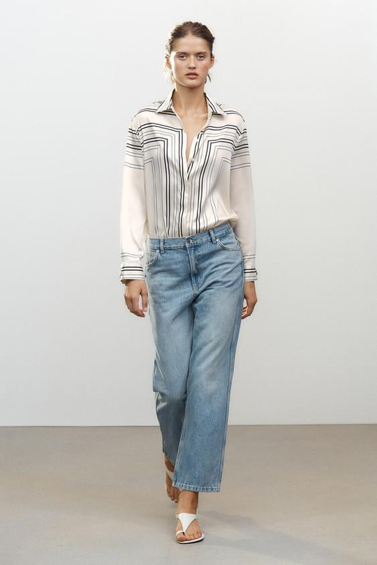 ZARA УКОРОЧЕННЫЕ ДЖИНСЫ ПРЯМОГО КРОЯ С ВЫСОКОЙ ПОСАДКОЙ — ZW COLLECTION, СИНИЙ