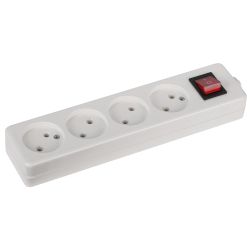 Колодка ЭРА K-4s 4 розетки без зазeмления с выключателем белая | Колодки