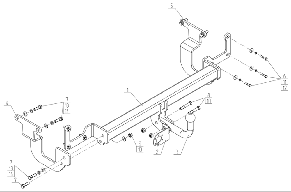 Фаркоп для Citroen Spacetourer, Jumpy, Peugeot Expert, Traveller, Opel Zafira Life 2016-. Тип шара: A. Нагрузки: 2500/100 кг, CN 02