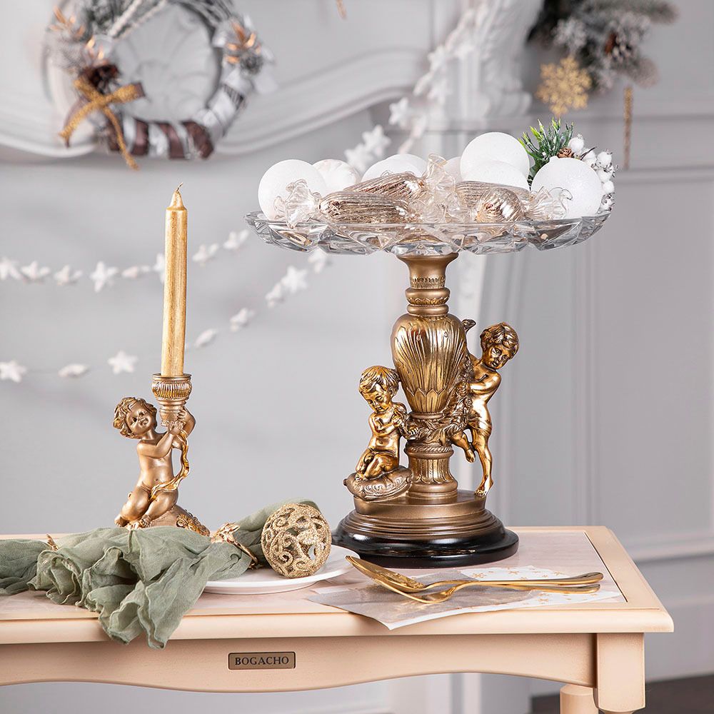 Фруктовница Путти Бронза со стеклянной чашей