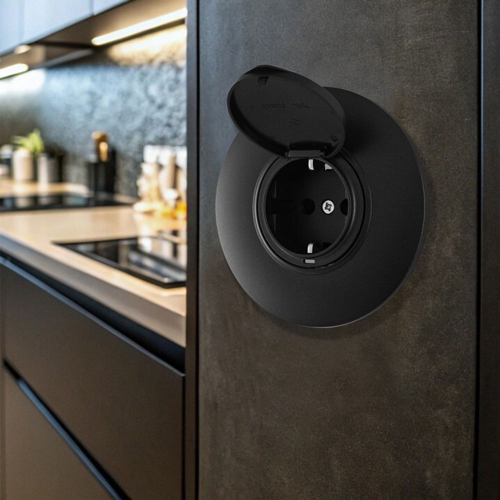 Розетка с заземлением и шторкой, с крышкой Arte Milano SET08-1 SET08-1-41-1 black