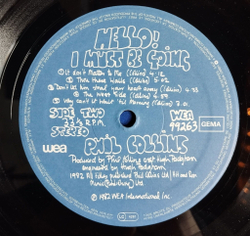 Винтажная виниловая пластинка LP Phil Collins Hello, I Must Be Going (Germany 1982) The West Side