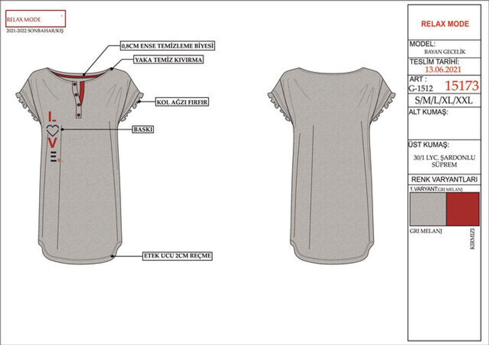RELAX MODE / Ночная сорочка женская хлопок больших размеров - 15173