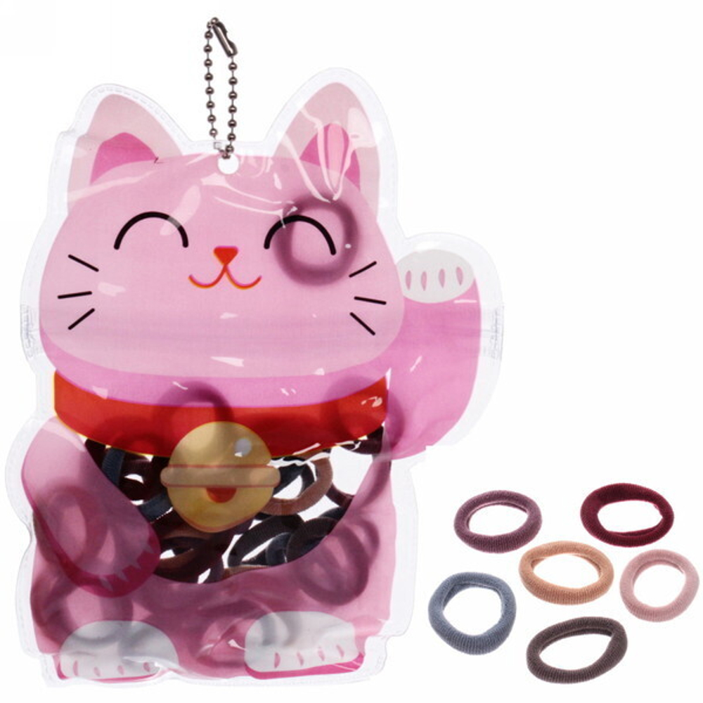 Резинки детские для волос 30шт (+-2 шт)»Фантазия- Котик», цвет микс, с цепочкой, 16*12,5см