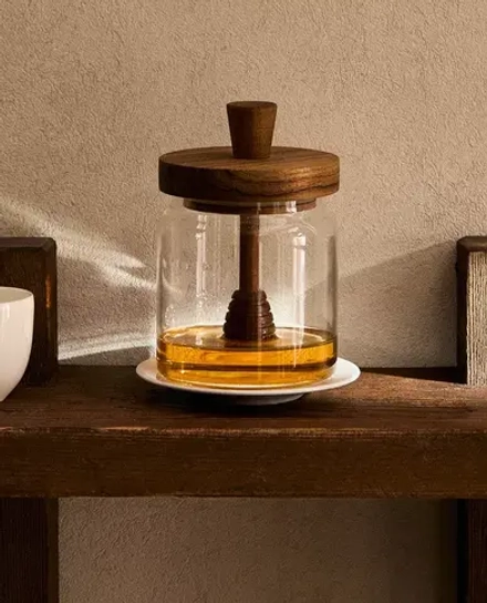 ZARA HOME БАНКА ИЗ ТЕРМОСТОЙКОГО СТЕКЛА И ДЕРЕВА ДЛЯ МЕДА, СВЕТЛО-БЕЖЕВЫЙ
