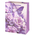 Пакет подарочный бумажный Alingar, (XL) 31х40х12 см, вертикальный, "Розы и бабочки", мат. ламинация, глиттер, ассорти