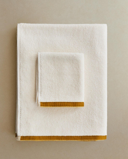 Zara Home - Банное полотенце с рисовым рисунком и красочным бордуром, белый, 90х150 см