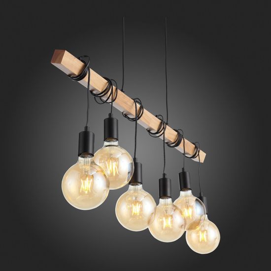 SL1142.403.06 Светильник подвесной Черный, Светлое дерево E27 6*60W BAGETTI