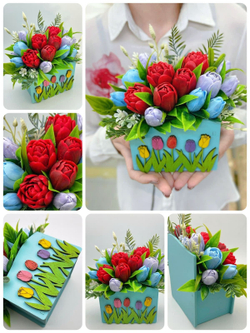 Букет из мыла "Море тюльпанов, бирюзовый бокс"