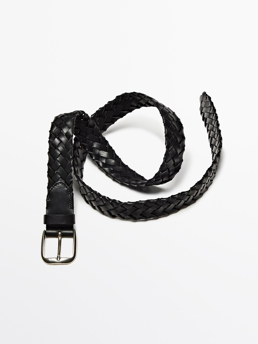 Massimo Dutti Плетеный ремень из кожи, черный