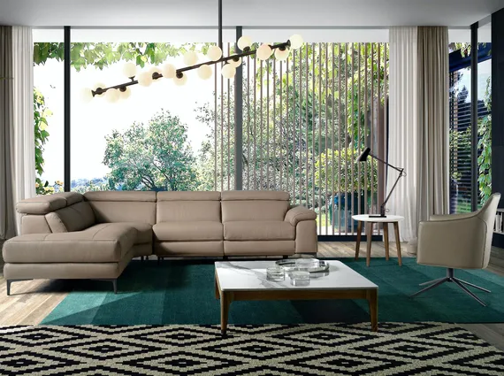 Угловой диван с реклайнером Angel Cerda 5320-L, бежевая кожа