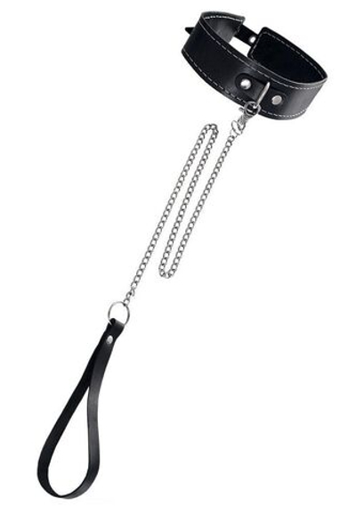 Черный кожаный ошейник-чокер с поводком