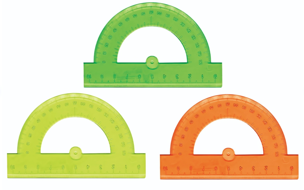 Транспортир 10см. 180 градусов, прозрачный, неоновый, цвета ассорти (BRAUBERG)