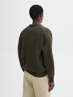 Massimo Dutti Шерстяной свитер с воротником поло, зеленоватый