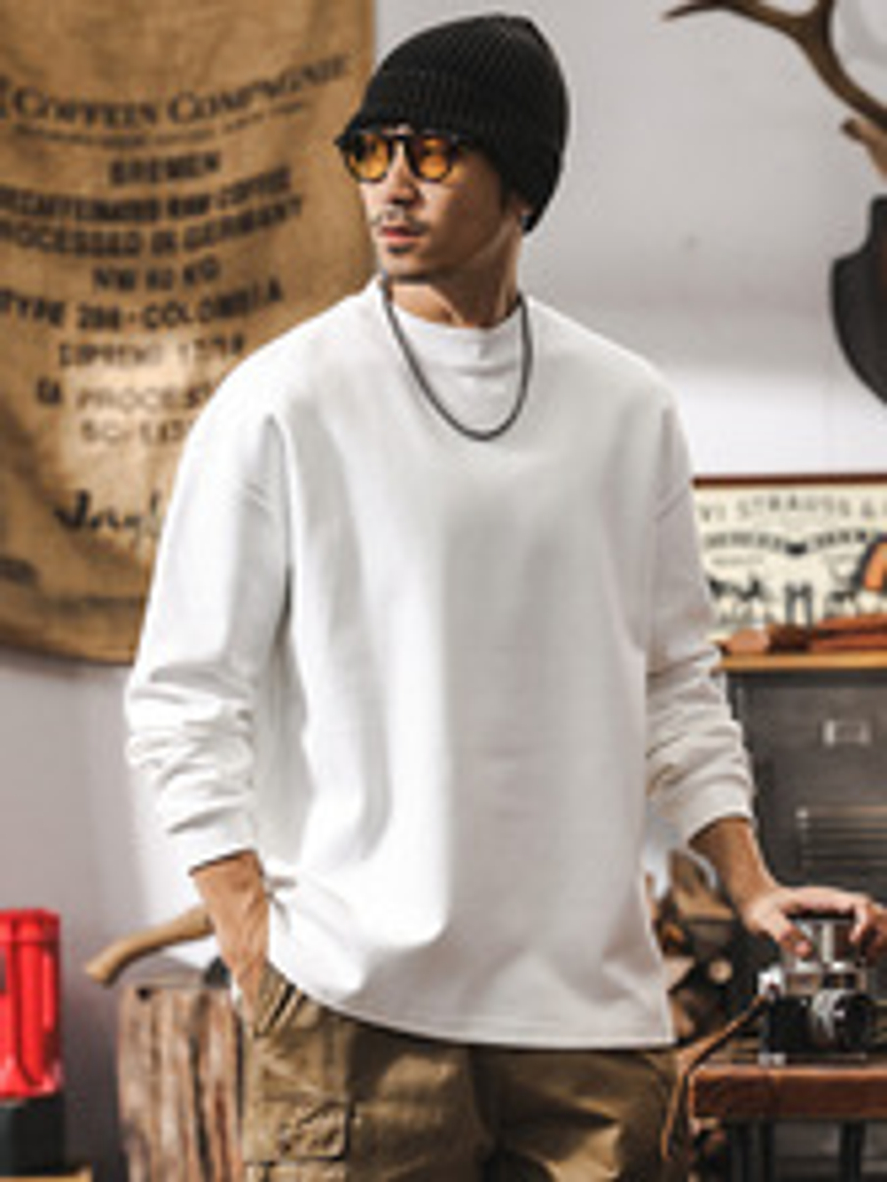 Футболка шлифованный хлопок с длинными рукавами мужская, весна