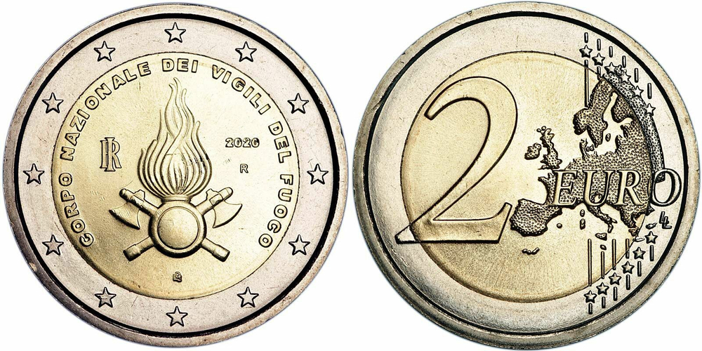 Италия 2 евро, 2020 Национальный корпус пожарных UNC