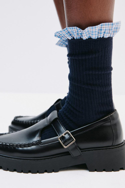 ZARA НАБОР ИЗ ДВУХ ПАР НОСКОВ С ВОЛАНАМИ, СИНИЙ