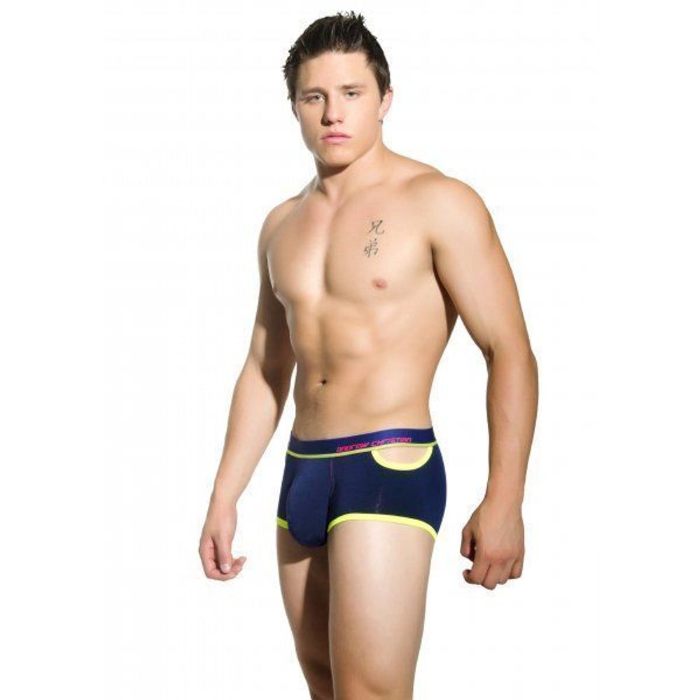 Мужские трусы боксеры синие Andrew Christian Glow Almost Naked Quirk Boxer Navy  AC83