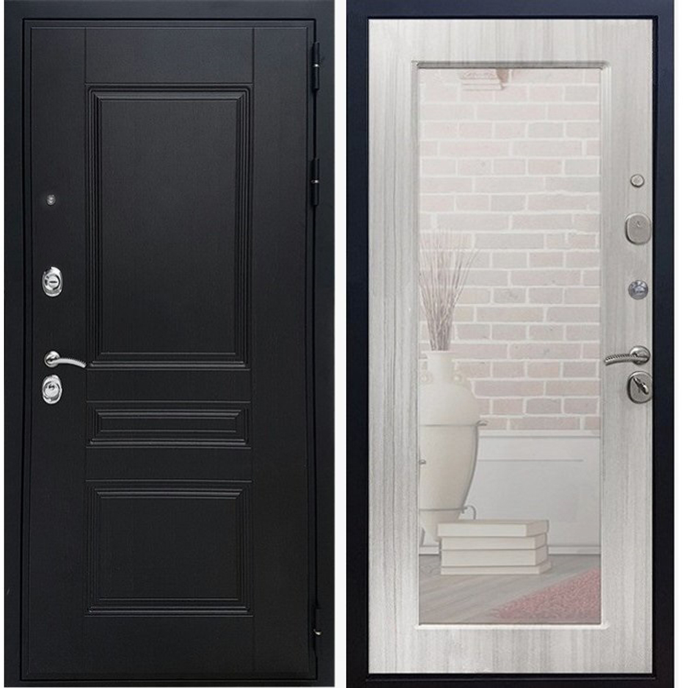 Входная металлическая дверь с зеркалом РЕКС Премиум-Н с зеркалом Пастораль (Венге / Сандал белый)