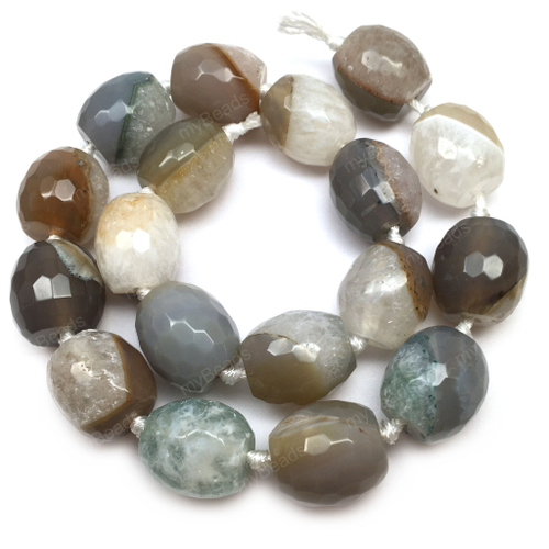 Агат с кварцем граненый 20х17 мм, бусины - бочонки