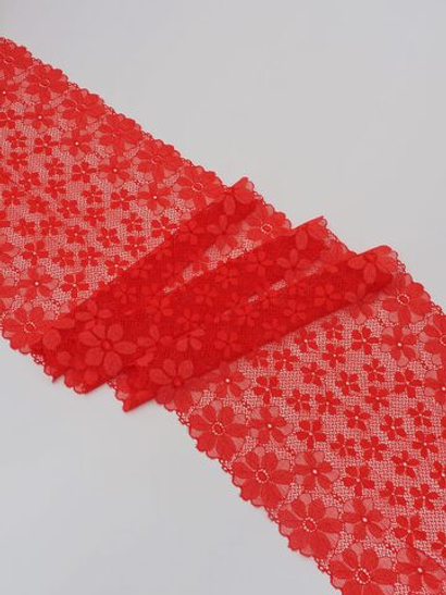 Эластичное кружево красное с серебристой нитью ширина 22 см