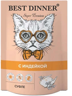 BEST DINNER Super Premium Пауч Суфле для взрослых кошек и котят с 6-ти месяцев с индейкой 0,085 кг