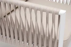 "Касабланка" кресло плетеное из роупа, каркас алюминий белый муар, роуп бежевый 20мм, ткань бежевая 15052