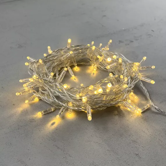 Светодиодная гирлянда с колпачком 100 теплых белых LED ламп 10 м., 24В., прозрачный провод ПВХ, IP65, LTC (PST100CAP-10-1WW)