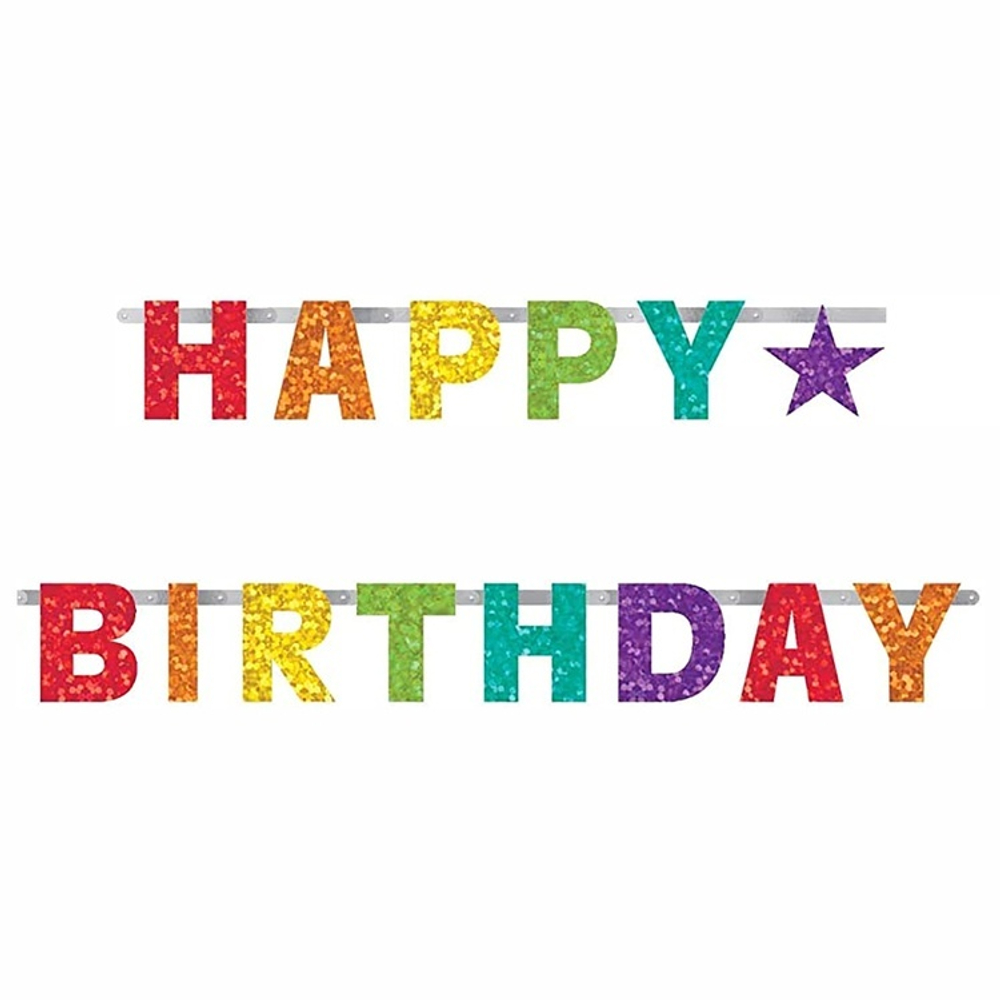 Гирлянда-буквы «Happy Birthday» в радужном цвете, голография, 240 см