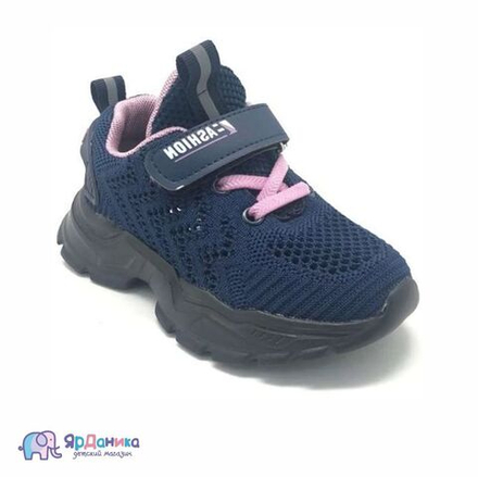 Кроссовки ВВХ темно-синие с розовым шнурком текстильные В8005-12