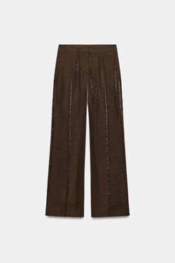 ZARA БРЮКИ ПРЯМОГО КРОЯ С БЛЕСКОМ, КОРИЧНЕВЫЙ