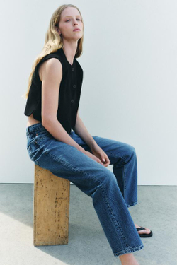 ZARA ТОП-ЖИЛЕТ С ПУГОВИЦАМИ — ZW COLLECTION, ЧЕРНЫЙ