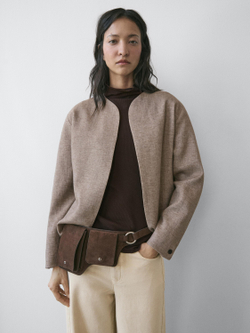 Massimo Dutti Короткая куртка из смесового льна, кротово-коричневый