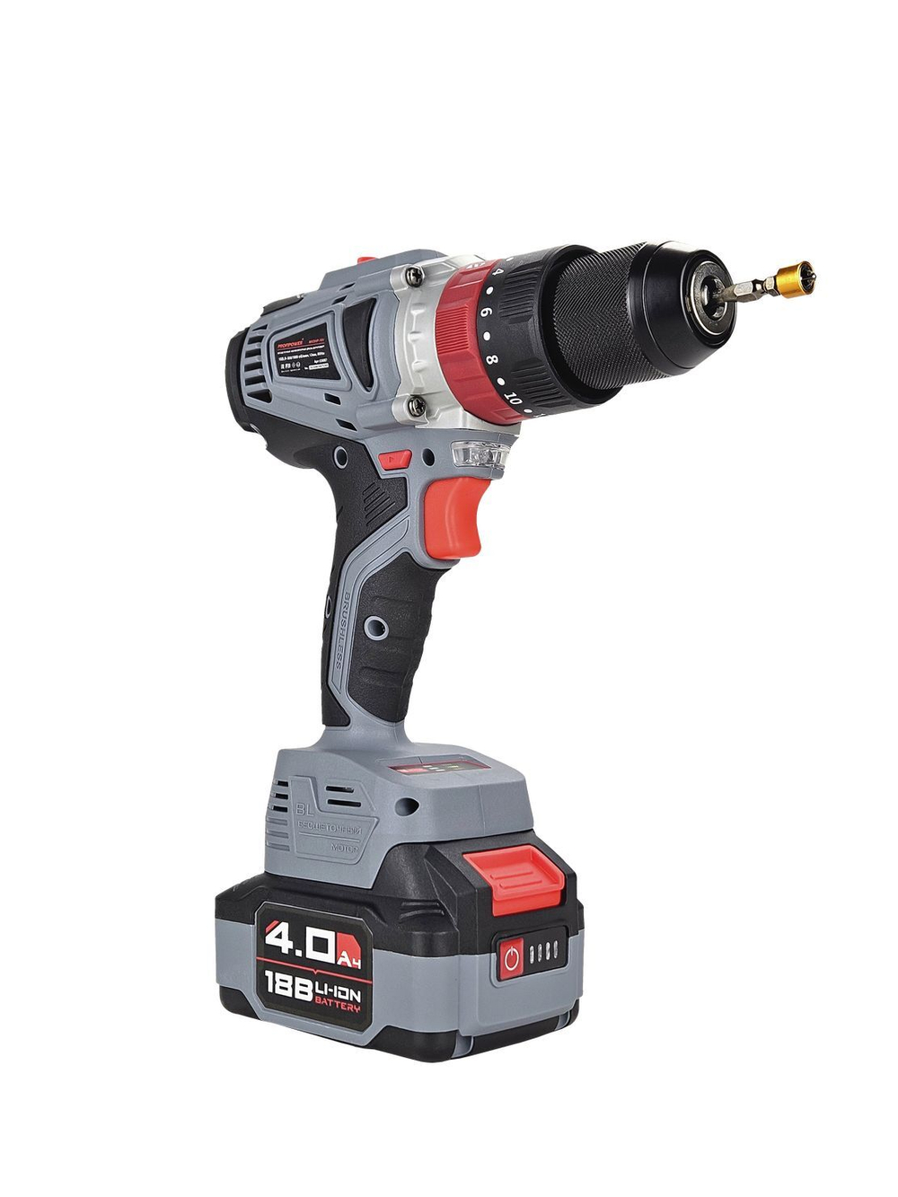 Аккумуляторная бесщеточная ударная дрель MKDHP-18V (18В,Li-ion-2шт, 4.0Ач, 90Нм, 2 скорости, З/У, в кейсе)