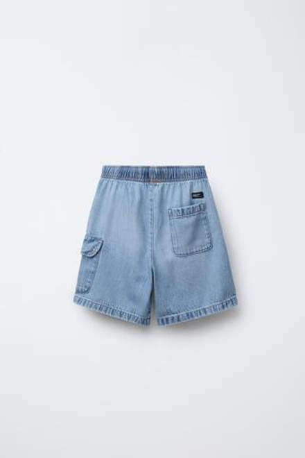 ZARA ДЖИНСОВЫЕ ШОРТЫ КАРГО LOOSE, ГОЛУБОЙ