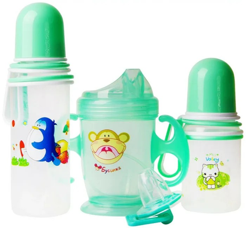 Набор детской посуды ( поильник, бутылочка 250 мл, бутылочка 150 мл, пустышка) Бусинка арт. 123