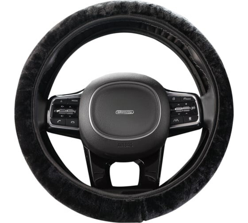 Оплетка руля иск. мех универ. черная (SKYWAY)