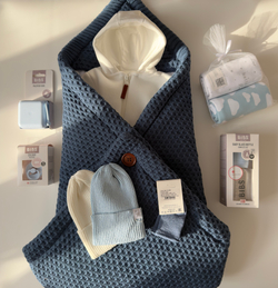 Конверт-плед 2в1 вязаный демисезон синий