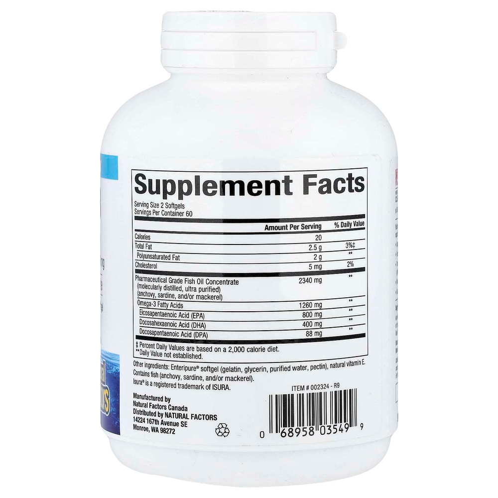 Natural Factors, Rx Omega-3, омега-3, 1260 мг, 120 капсул (630 мг в 1 капсуле)