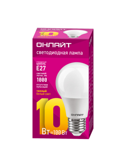 Лампа светодиодная 71 649 OLL-A60-10-230-2.7K-E27 10Вт грушевидная 2700К тепл. бел. E27 1000лм 176-264В ОНЛАЙТ 71649